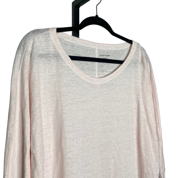 Eileen Fisher Asymmetrical Hem Top Size Large Soft Pink 100% Organic Linen NWOT - Picture 2 of 5